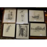 Six drawings, circa late 1930's 40's, owned by a Colonel who served, (Mayanmar),