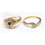 Two 9ct rings, one with an illusion set diamond,
