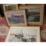 W Abbney: Five watercolour paintings of water/landscape scenes, four are framed and glazed,