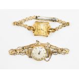 A lady's circa 1940s gold wristwatch and a 1950s lady's Hamilton wristwatch (2)