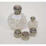 A hobnail cologne bottle with silver canal and hinged cap,