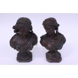 Two spelter bust of ladies,