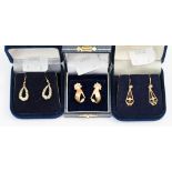 9ct and yellow metal earrings set with white stones (3)