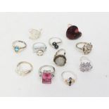 Various dress rings with gem and other settings,