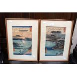 A pair of Japanese wood block prints,