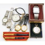 A collection of watches to include a ladies silver and enamel pocket watch af,