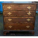 A George II oak chest of drawers, four long graduated drawers, bracket feet, 95cm high, 94cm wide,