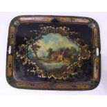 ****Ex Luddington Manor****A large rare 19th Century Toleware two handle painted metal tray,