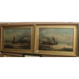 A pair of 19th Century oils on canvas depicting seascapes with vessels near shore with sails