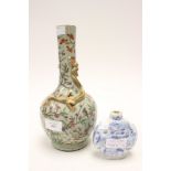 A 19th century Chinese bottle vase a/f with painted bats, prunus, roses, crane onto celadon ground,