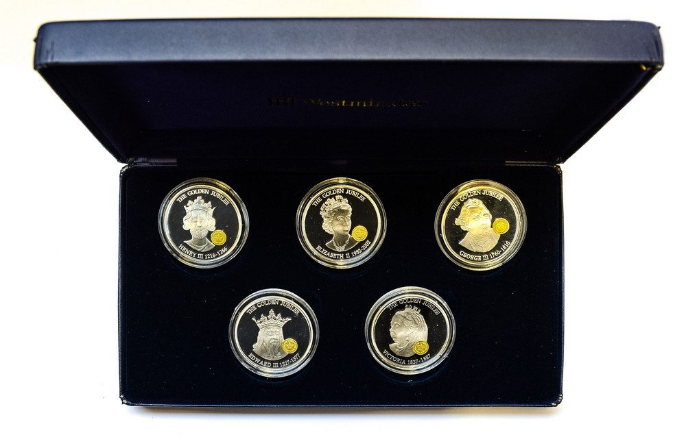 East Caribbean state Silver Proof five coin set 'Kings and Queens of Great Britain' by Westminster