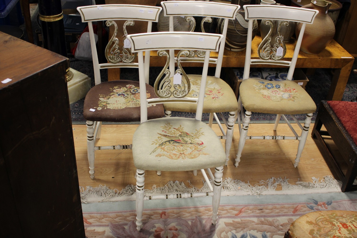 ****Ex Luddington Manor****An unusual set of four 19th Century painted wood chairs,