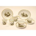 Spode, 382 pattern black painted tea ware, including trios, milk jug, teapot stand and dish,