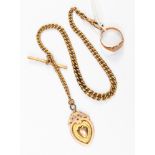 A 9ct gold Albert fob chain with attached fob medallion,