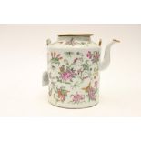 Chinese Famille Rose teapot, hand decorated with flowers and insects,