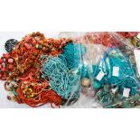 Turquoise and coral costume jewellery, some dyed stone, together with a mantilla, crucifixes etc,