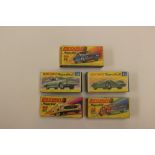 Five boxed Matchbox cars, to include 27 Mercedes, 45, 53, 20 Lamborghini,