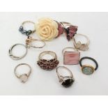 Eleven various silver and white metal dress rings