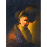 Manner of Jan Lievens, portrait of a merchant, oil on panel, 25cm by 19cm,