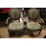 ****Ex Luddington Manor****A pair of French gilt framed open arm fauteuils with needlework