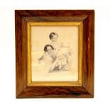 English School 19th Century, pencil portrait of mother and child, signed CH Feb 1843,