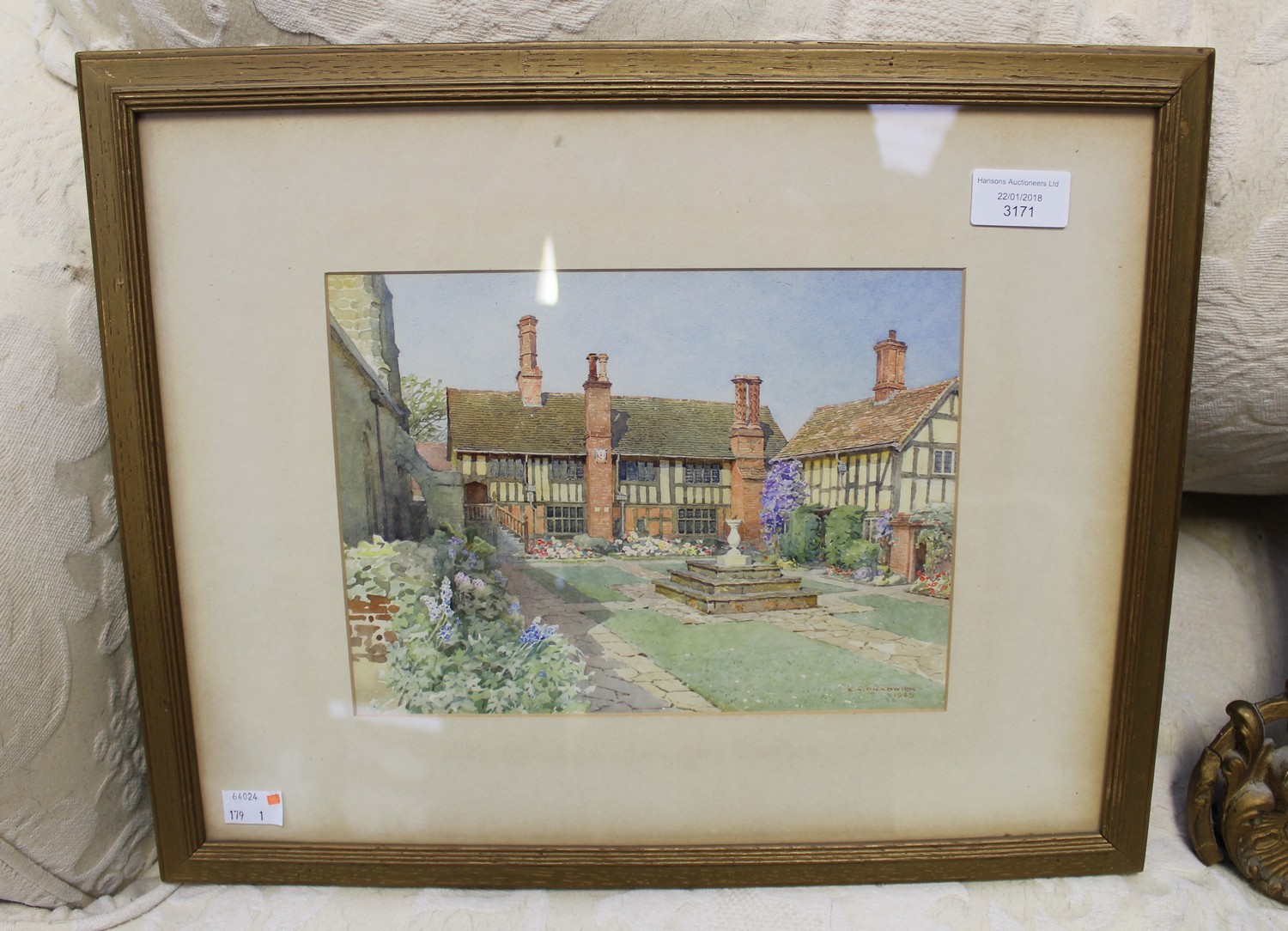 ****Ex Luddington Manor****E A Chadwick, 1945, 'The Guild Hall, Henley in Arden', watercolour,