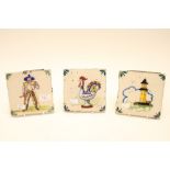 ****Ex Luddington Manor****Three various hand painted wall tiles, depicting a Cockerel,