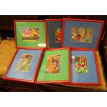 Jerry White- a set of six framed watercolours (one frame damaged)