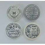 Four Staffordshire Monochrome Pot Lids Cherry Toothpaste. HY Hodder &Co Bristol Cherry Toothpaste.