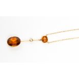 An Edwardian citrine and pearl drop necklet,