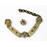 A Renascence style collar in gilt metal set with various paste stones a/f