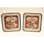 A pair of Japanese 'Imari' square dishes, pierced rims,