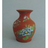 A Wedgwood Antico Rosso Small Vase with Enamelled Decoration Date mid 19th Century,