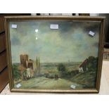 An early 19th century oil on board, possibly French, with carriage and occupants,