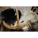 ****Ex Luddington Manor****Two Ostrich feather fans, one in black and one in cream,