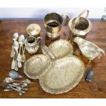 A collection of plate including a leaf shaped entree dish, quantity of teaspoons, Sovereign holder,