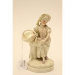 A Royal Worcester figural salt, opalescent glaze, modelled as a shepherdess with basket,