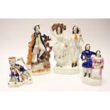 Staffordshire flatback figures, including sleeping children spill vase, Victoria and Albert,