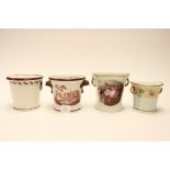 Four various Davenport bough pots, including fruit painted example and monochrome country house,