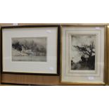 N Rawlin, framed and glazed mezzotint 'Country Lane', along with Mortimer Menpes,