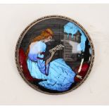 Silver pendant brooch, butterfly wing scene of a maiden in a castle, Thomas Lyndon Mott,