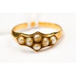 A good pearl set yellow metal ring, size M 1/2, gross weight approx 1.