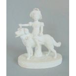 An English Bisc Figure of a Young Girl sitting on the back of a Dog,