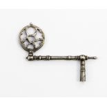 A mid 17th Century white metal pocket watch key,