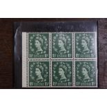 Block of 6 1½d green graphite lined,