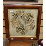 ****Ex Luddington Manor****19th Century rosewood framed needlework picture, parrot,