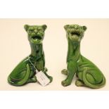 A pair of green glaze cats Wattomb