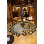 Cast bronze German light fitting/chandelier, with heads of Satyrs,
