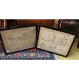 A set of four, soft ground etchings, shooting/hunting scenes,