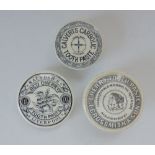 Two Staffordshire Monochrome Pot Lids & Bases & one Pot Lid Tooth paste.